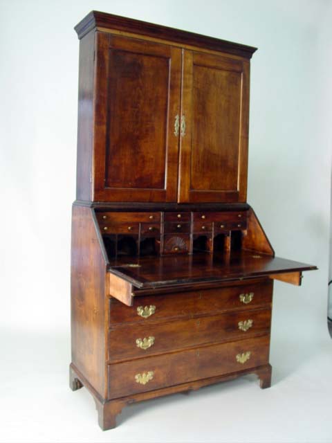 19th c. Cherrywood drop front sectional bookcase open