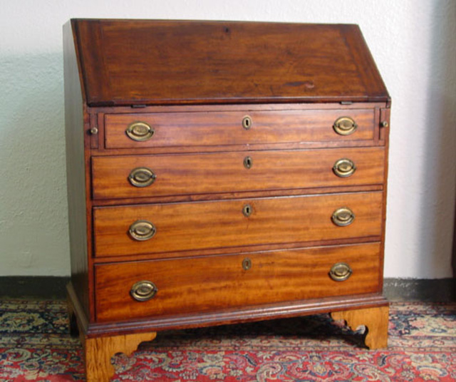 Antique Chippendale Drop front secretary 3 board pine back (2)