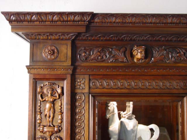 Belgian Highly carved 4 door bookcase detail