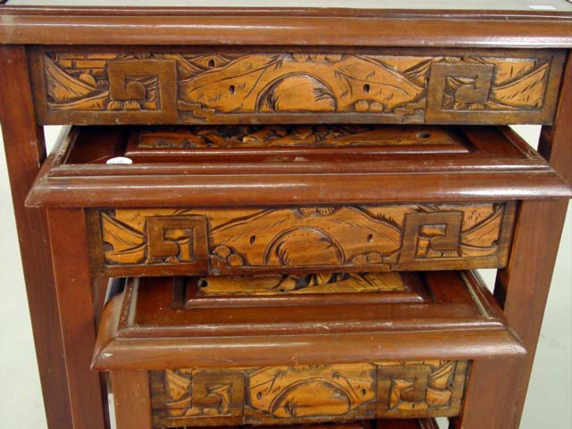 Chinese nest of tables w. glass top cu