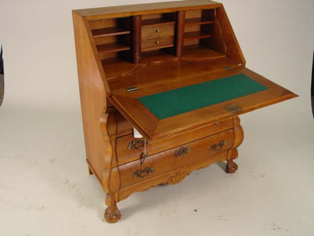 Drop front secretary with claw feet open