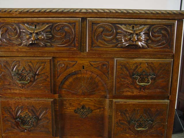 highly carved oak highboy cu