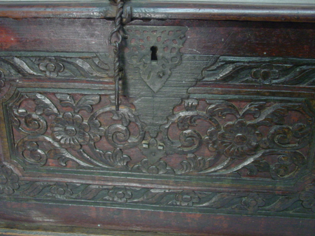 19c. Spanish Carved Chest detail