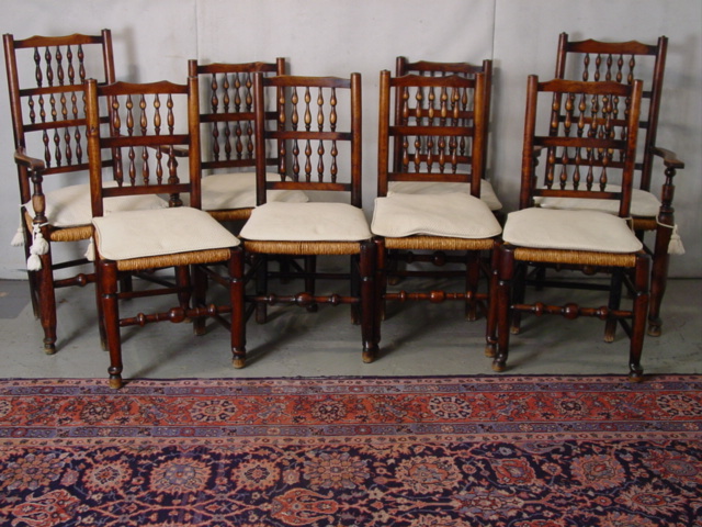 19th c Spanish set of 8 rush chairs