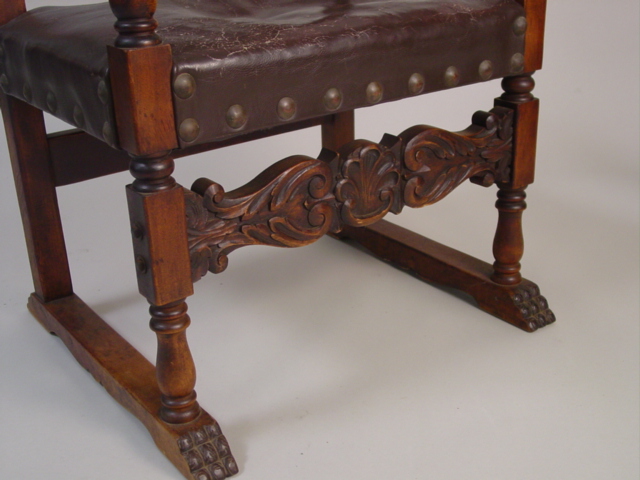 19th c. Spanish Colonial leather arm chair detail