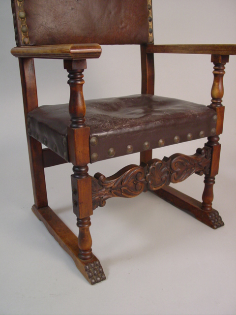 19th c. Spanish Colonial leather arm chair front