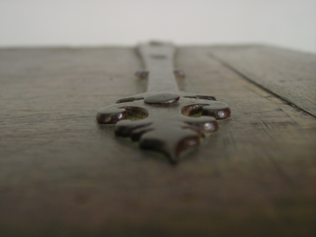 19th c. Spanish Colonial lift top chest w. iron straps-strap