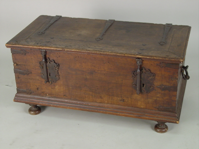 19th c. Spanish Colonial lift top chest w. iron straps