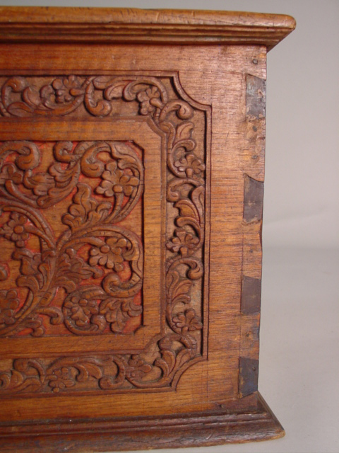 19th c. highly carved walnut box dovetail
