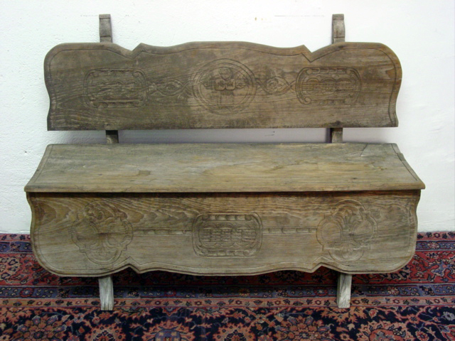 Carved Spanish garden bench w. angel