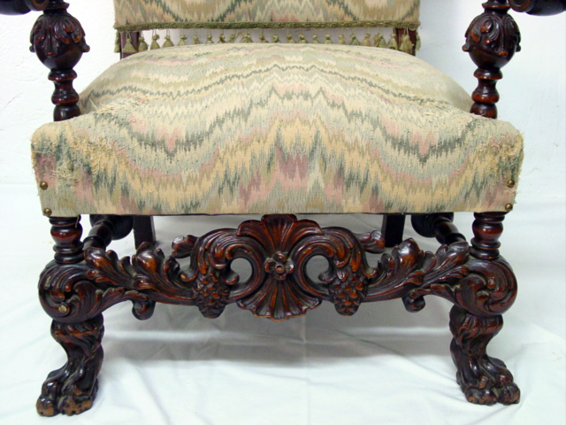 Highly Carved Walnut Spanish Revival Chair detail