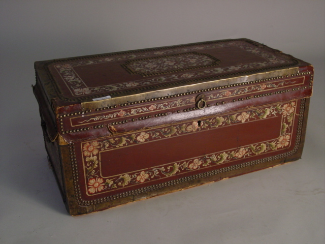 Leather n brass tooled chest 19th c.