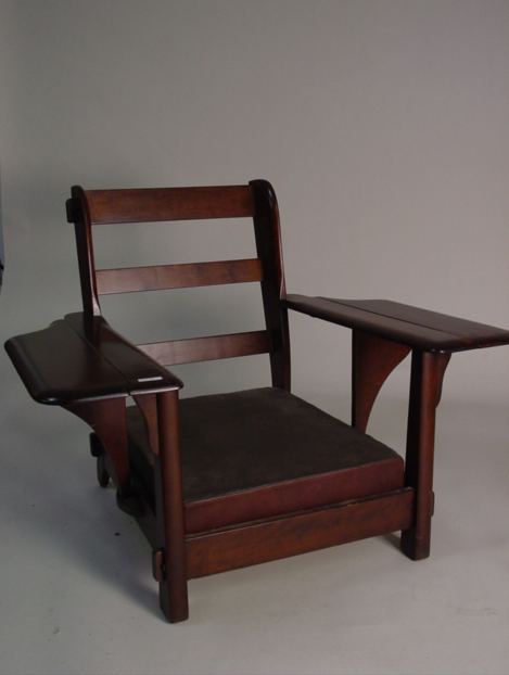 Mahogany chair w. drop leaf arm rests