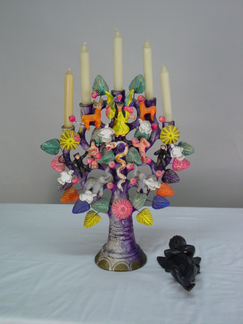 Mexican folk art candelabra and angel