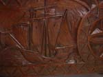 19th c. hand carved chest w. ship motif detail