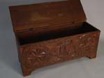 19th c. hand carved chest w. ship motif open