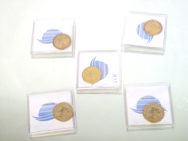 Queen Victoria reverse sheild Sovereigns 5 pcs. (2)