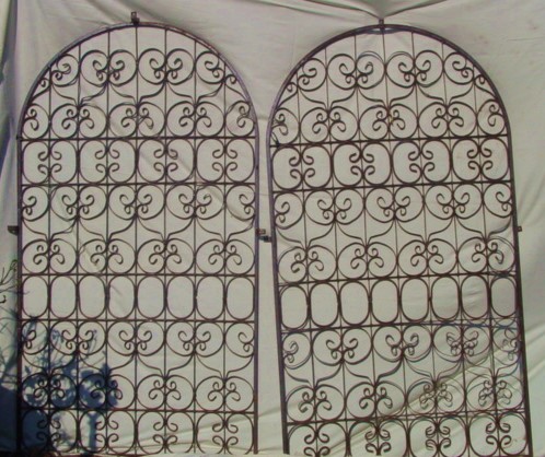 A Pr Santa Barbara wr iron arch gates 33w ea 59 h
