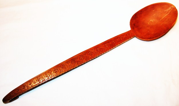 Early 1900's Iroquois wooden spoon with chip carving.