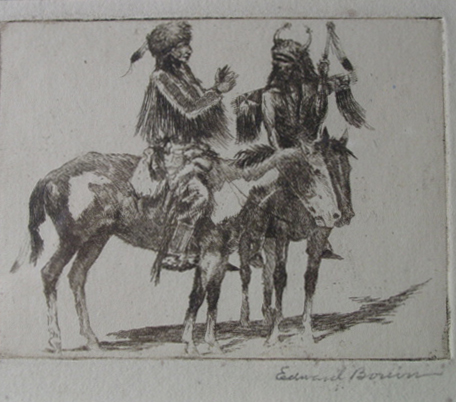 Ed Borein etching 3.5 x 3.75 - Sign Talk