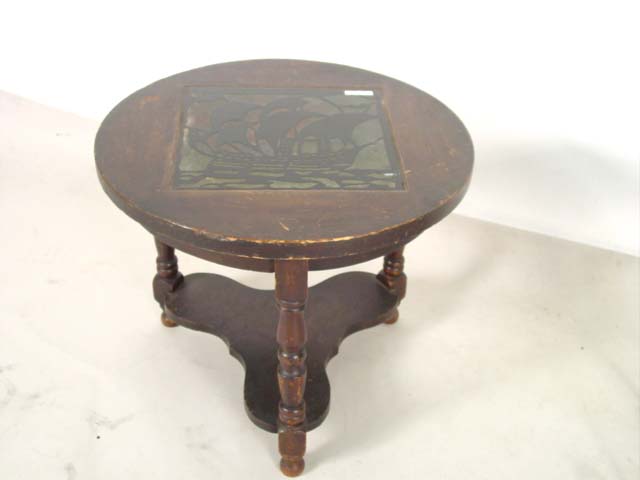Black tile top table w ship