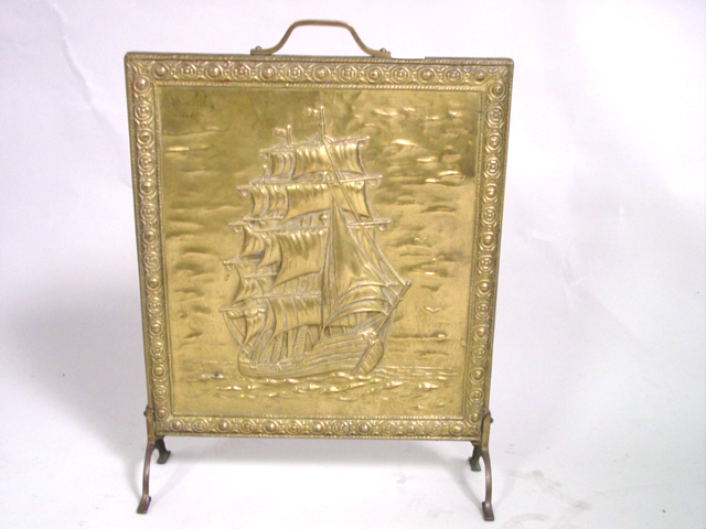 Brass fire place screen w ships