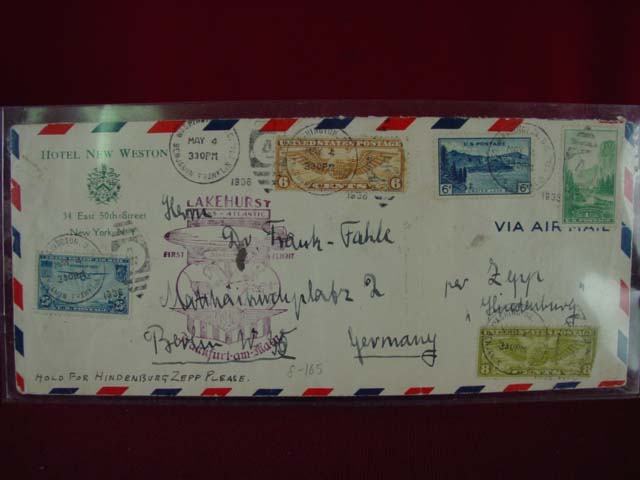 Hindenburg first flight mail and stamps-1936