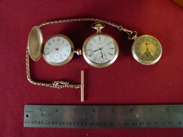3 Gold filled pocket watches-2 Waltham 1 Shoemaker