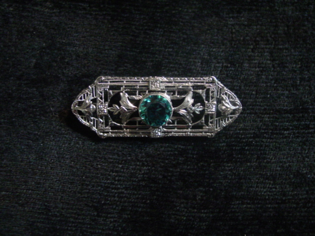 Art Deco White Gold 14kt bracelet w blue zircon