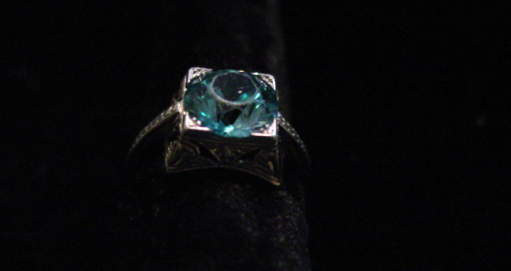 Blue Zircon filigree ring 14kt white gold