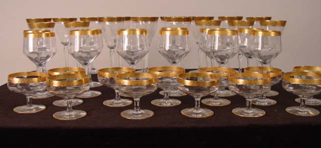 Gold overlay stemware - app 43pcs