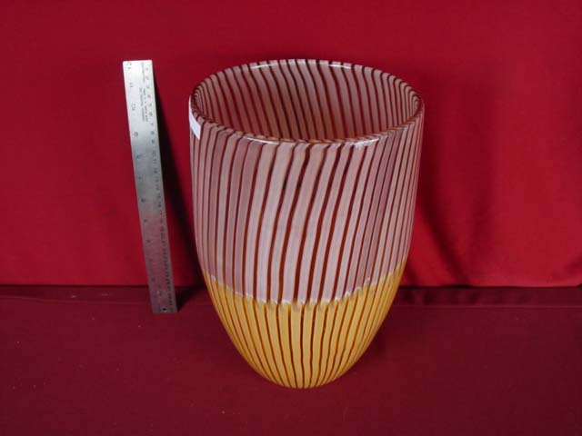 Murano glass 12.5in tall vase signed Venedese top