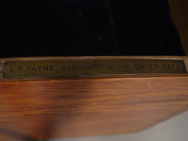 19th c. english Oak box-ER Payne goldsmith to the Queen-Bath plaque