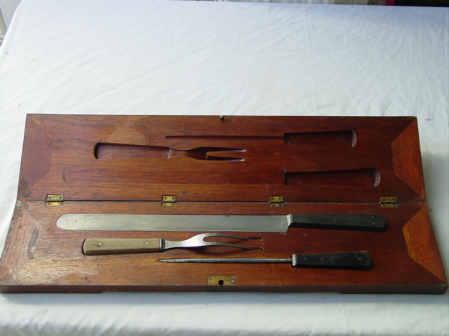 Unusual 19th c. carving set in handcrafted box
